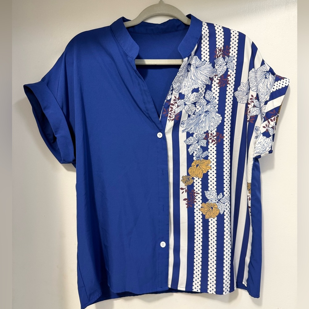 SHEIN Blue Floral Striped Blouse